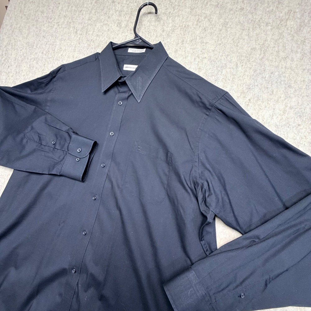 Pierre Cardin Shirt Mens 18 36/37 Black Button Down Long Sleeve Tailored Formal